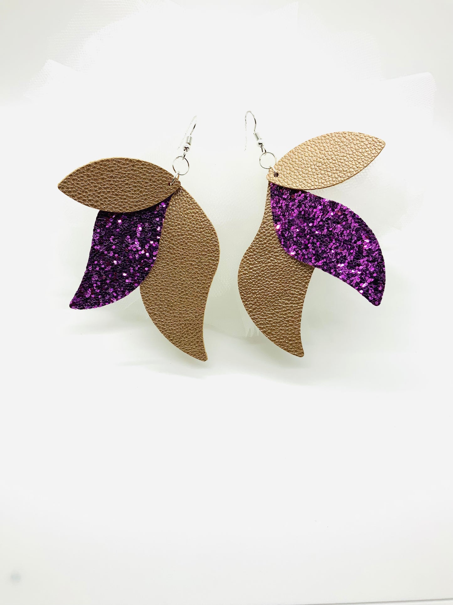 Purple/Bronze Brown Faux Leather Earrings - BeautiesbyHand