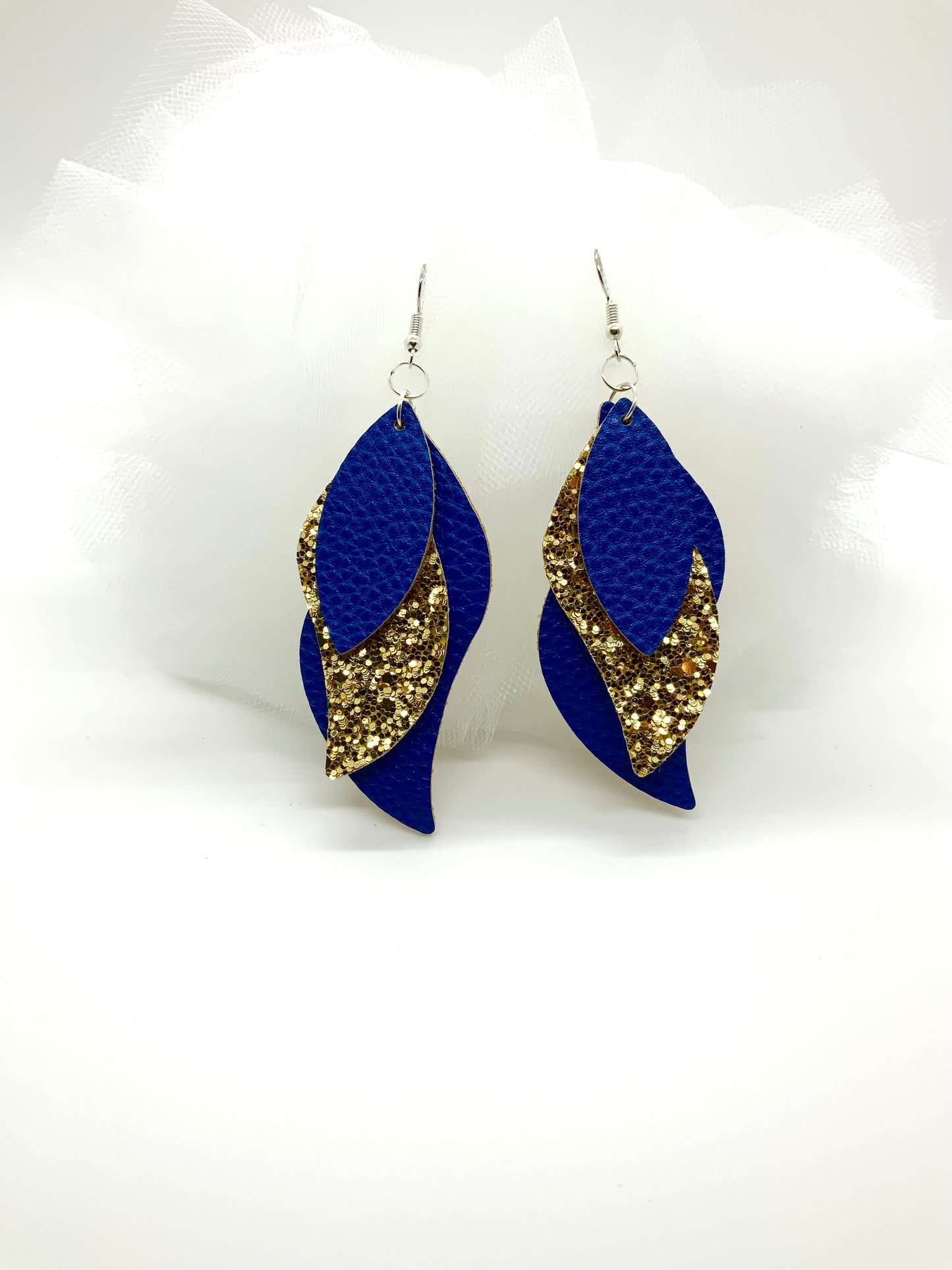 Gold/Royal Blue Faux Leather Earrings - BeautiesbyHand