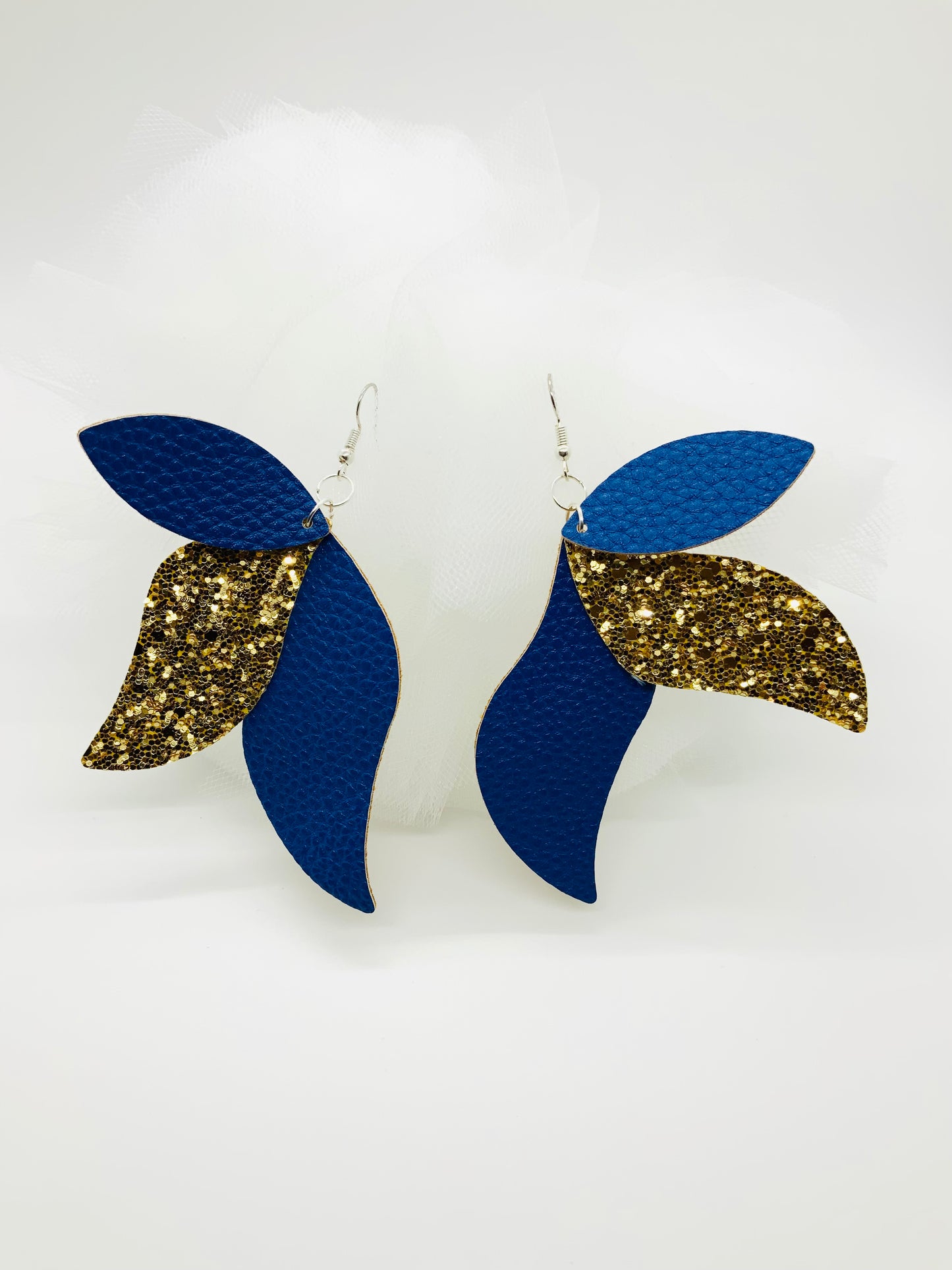 Gold/Royal Blue Faux Leather Earrings - BeautiesbyHand