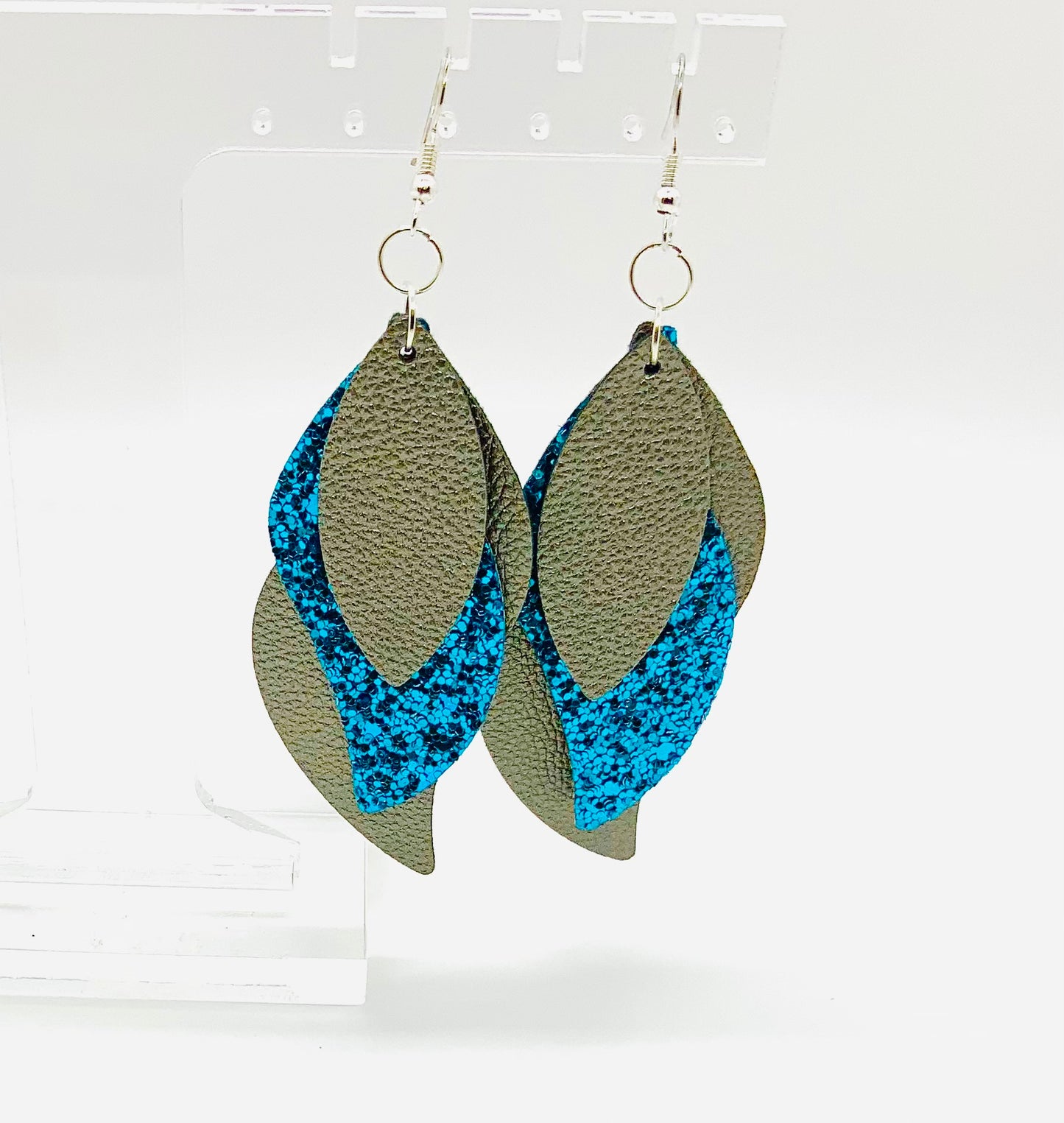 Gold/Royal Blue Faux Leather Earrings - BeautiesbyHand