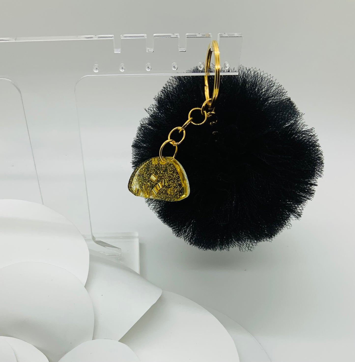 Black & Gold Pom-pom Keychain