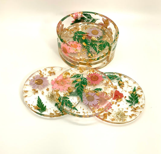 Flowered Resin Coasters