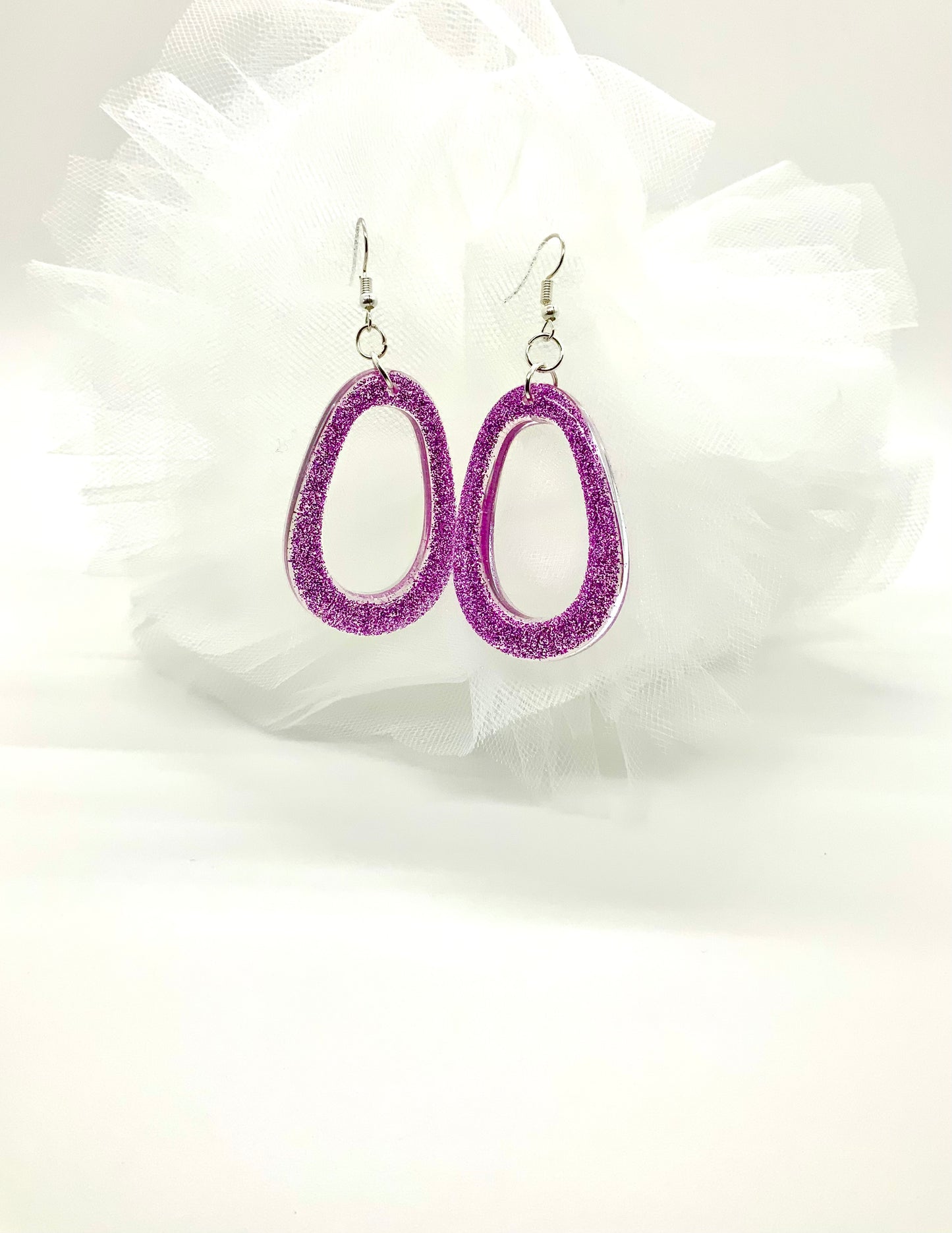 Sparkly Purple Oval Earrings - BeautiesbyHand