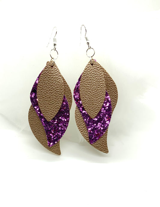 Purple/Bronze Brown Faux Leather Earrings - BeautiesbyHand