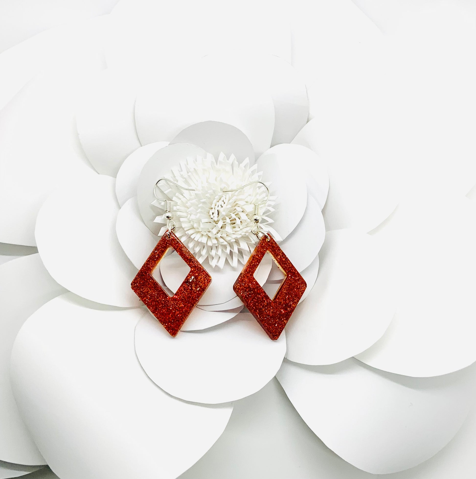 Sparkly Red Diamond Shaped Earrings - BeautiesbyHand