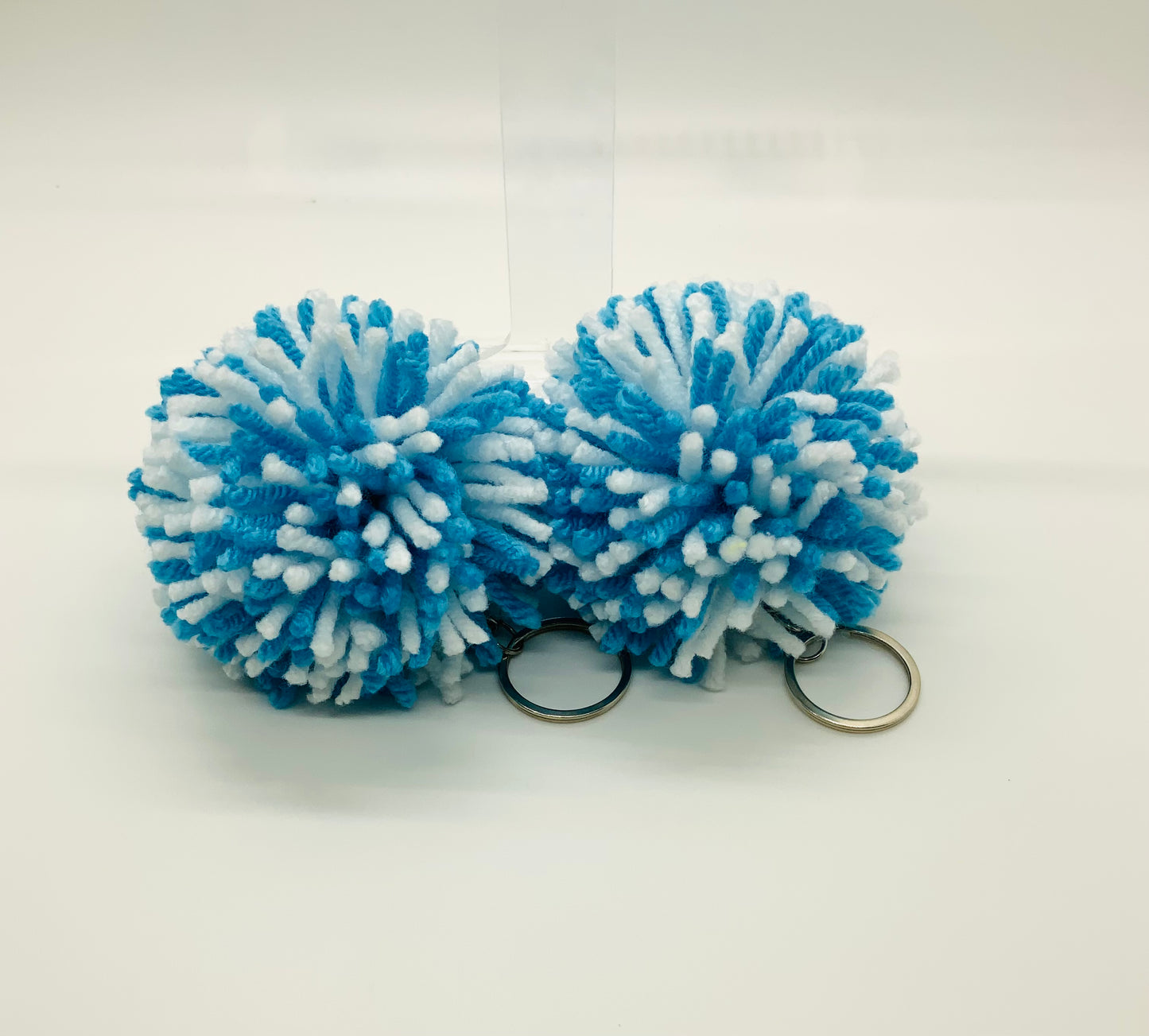 Blue & White Pom-pom Keychain